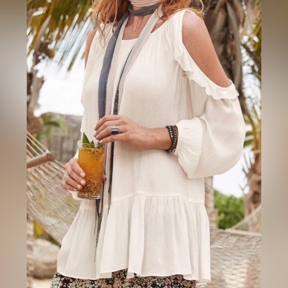 Sundance Size Small Top White Gauze Ruffled Cold Shoulder Boho Blouse Whimsy